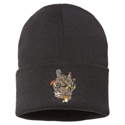 Mushroom Art Clothing Mushroom Collector Skull Graphic Sustainable Knit Beanie