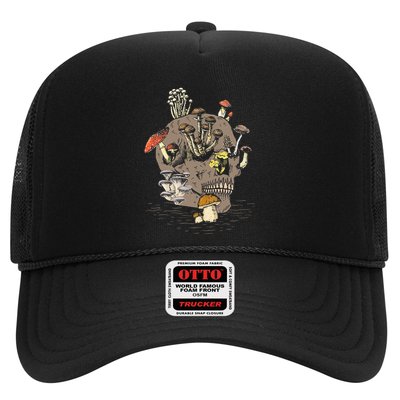 Mushroom Art Clothing Mushroom Collector Skull Graphic Trucker Hat