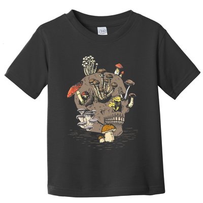 Mushroom Art Clothing Mushroom Collector Skull Graphic Toddler T-Shirt