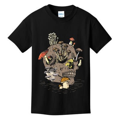 Mushroom Art Clothing Mushroom Collector Skull Graphic Kids T-Shirt