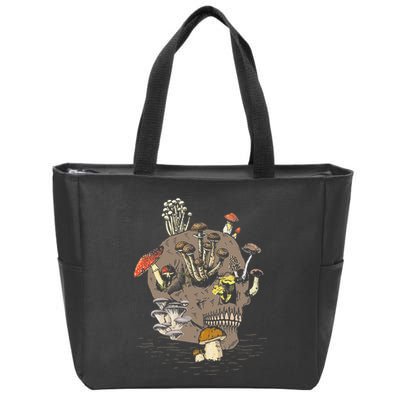 Mushroom Art Clothing Mushroom Collector Skull Graphic Zip Tote Bag