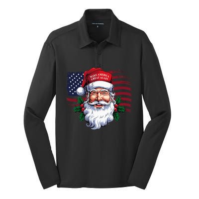 Make A Christmas Great Again Xmas Trump Maga Silk Touch Performance Long Sleeve Polo