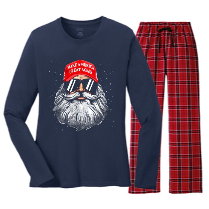 Make A Christmas Great Again Funny Xmas Trump Santa Pajamas Women's Long Sleeve Flannel Pajama Set 