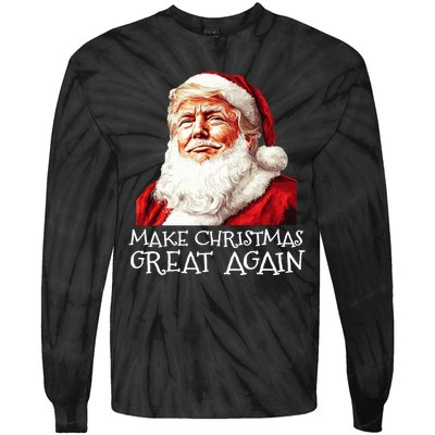 Make A Christmas Great Again Xmas President Trump Maga Santa Tie-Dye Long Sleeve Shirt