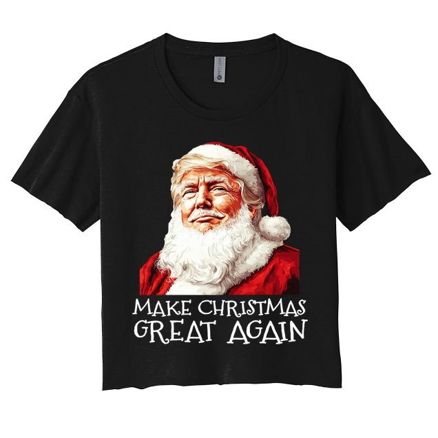 Make A Christmas Great Again Xmas President Trump Maga Santa Women's Crop Top Tee