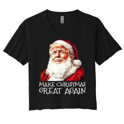 Make A Christmas Great Again Xmas President Trump Maga Santa Women's Crop Top Tee