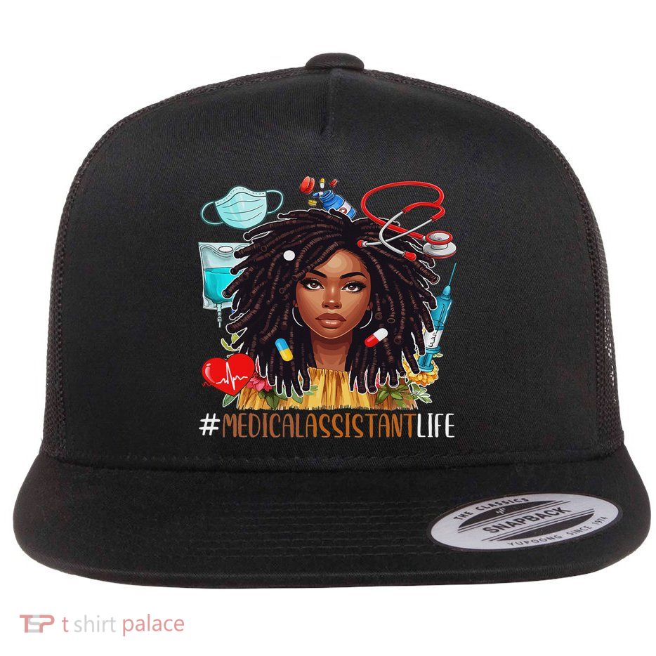 Medical Assistant Costume Afro Woman Proud Black History Flat Bill Trucker Hat
