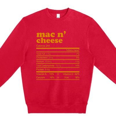 Mac And Cheese Nutrition Facts 2021 Thanksgiving Nutrition Premium Crewneck Sweatshirt