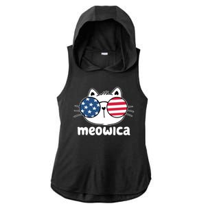 Meowica America Cat Cute Ladies PosiCharge Tri-Blend Wicking Draft Hoodie Tank