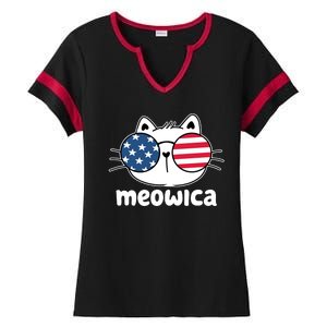 Meowica America Cat Cute Ladies Halftime Notch Neck Tee