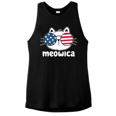 Meowica America Cat Cute Ladies PosiCharge Tri-Blend Wicking Tank