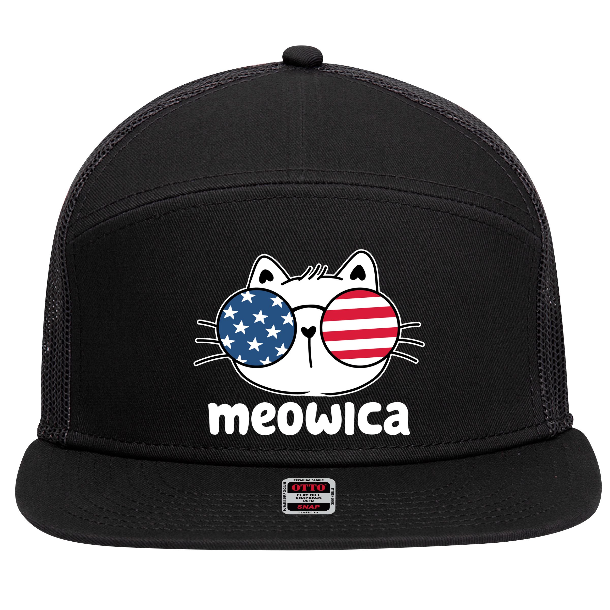 Meowica America Cat Cute 7 Panel Mesh Trucker Snapback Hat