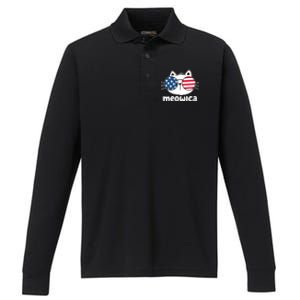 Meowica America Cat Cute Performance Long Sleeve Polo