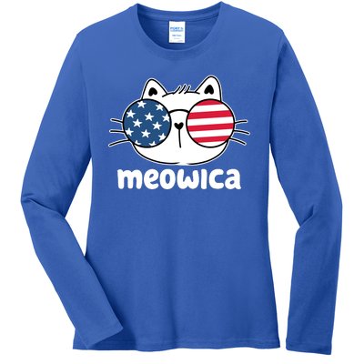 Meowica America Cat Cute Ladies Long Sleeve Shirt