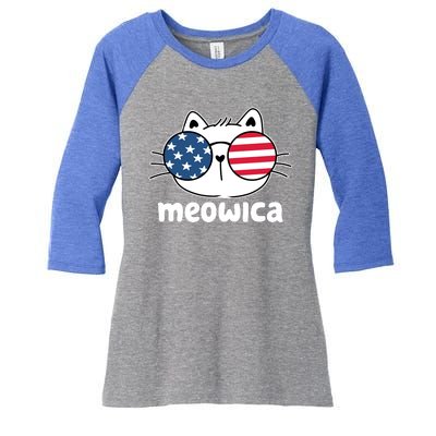 Meowica America Cat Cute Women's Tri-Blend 3/4-Sleeve Raglan Shirt