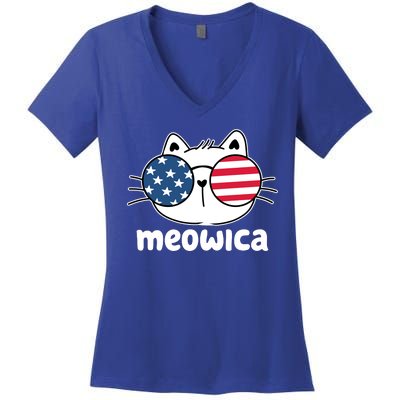 Meowica America Cat Cute Women's V-Neck T-Shirt