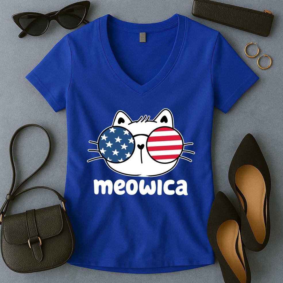 Meowica America Cat Cute Women's V-Neck T-Shirt