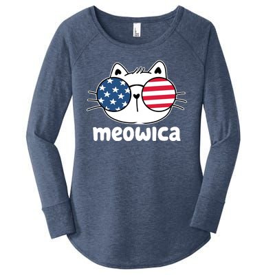 Meowica America Cat Cute Women's Perfect Tri Tunic Long Sleeve Shirt