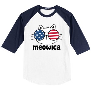 Meowica America Cat Cute Baseball Sleeve Shirt