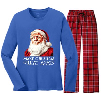 Make A Christmas Great Again Xmas President Trump Maga Santa Gift Women's Long Sleeve Flannel Pajama Set 