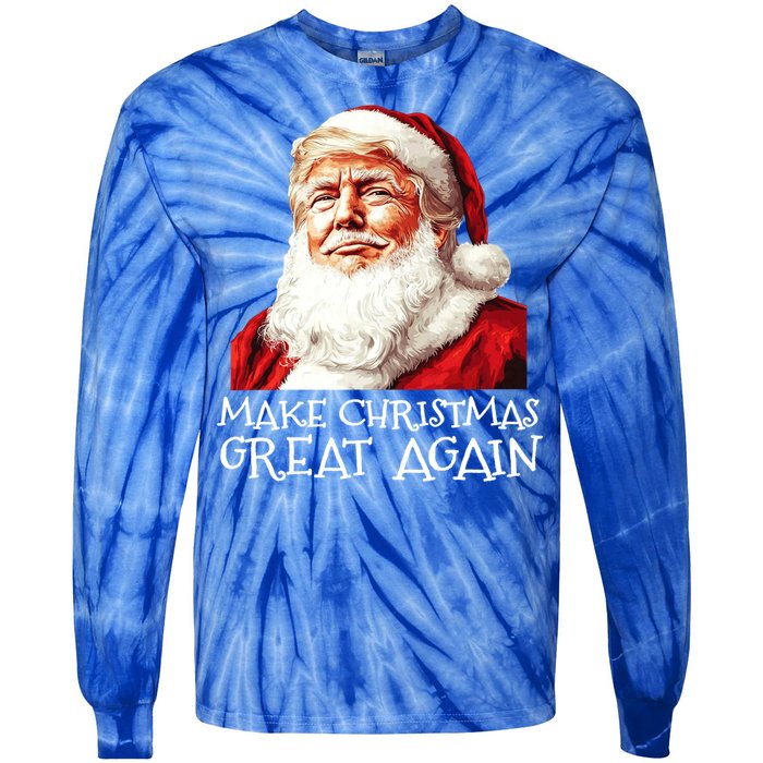 Make A Christmas Great Again Xmas President Trump Maga Santa Gift Tie-Dye Long Sleeve Shirt