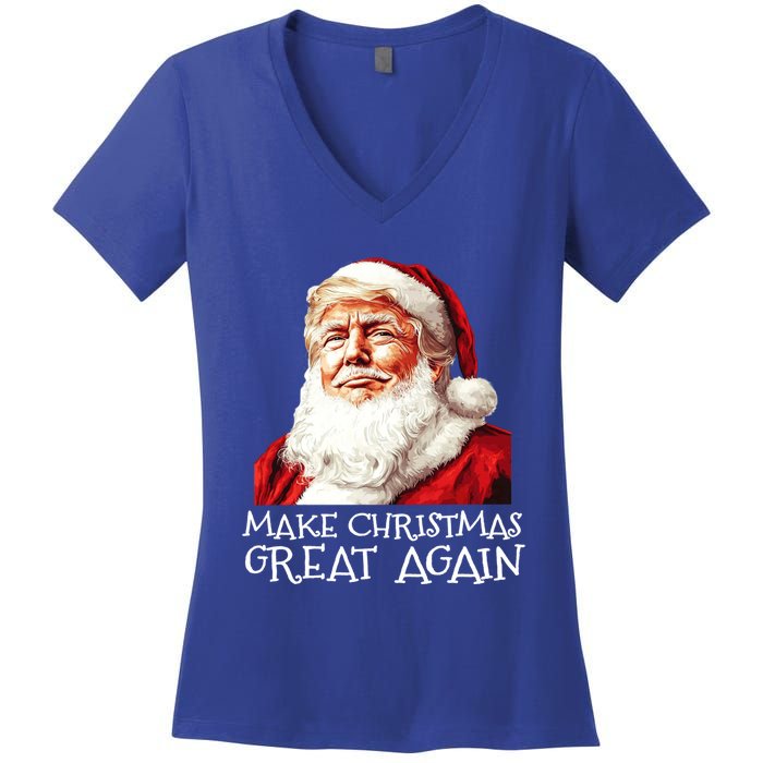 Make A Christmas Great Again Xmas President Trump Maga Santa Gift Women's V-Neck T-Shirt