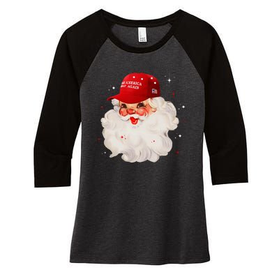 Make A Christmas Great Again Xmas Trump Maga Pajamas Santa Women's Tri-Blend 3/4-Sleeve Raglan Shirt