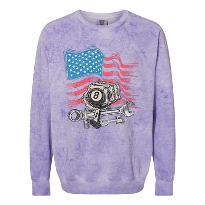 Mechanic Auto Car Repair American Flag Vintage Graphic Colorblast Crewneck Sweatshirt