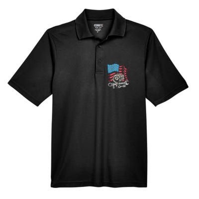 Mechanic Auto Car Repair American Flag Vintage Graphic Men's Origin Performance Pique Polo