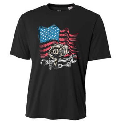 Mechanic Auto Car Repair American Flag Vintage Graphic Cooling Performance Crew T-Shirt