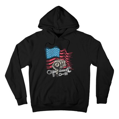 Mechanic Auto Car Repair American Flag Vintage Graphic Hoodie