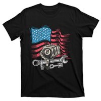 Mechanic Auto Car Repair American Flag Vintage Graphic T-Shirt