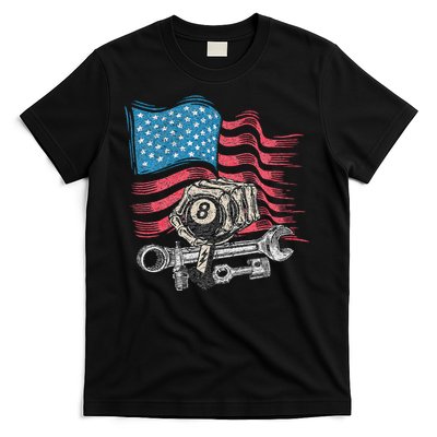 Mechanic Auto Car Repair American Flag Vintage Graphic T-Shirt