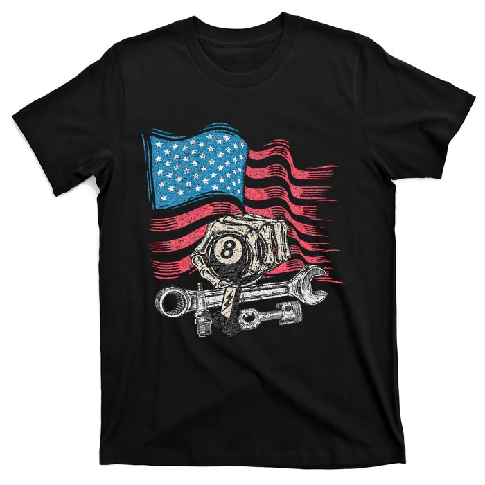 Mechanic Auto Car Repair American Flag Vintage Graphic T-Shirt