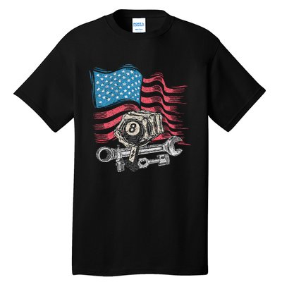 Mechanic Auto Car Repair American Flag Vintage Graphic Tall T-Shirt