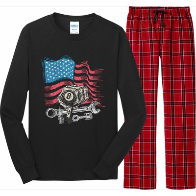 Mechanic Auto Car Repair American Flag Vintage Graphic Long Sleeve Pajama Set