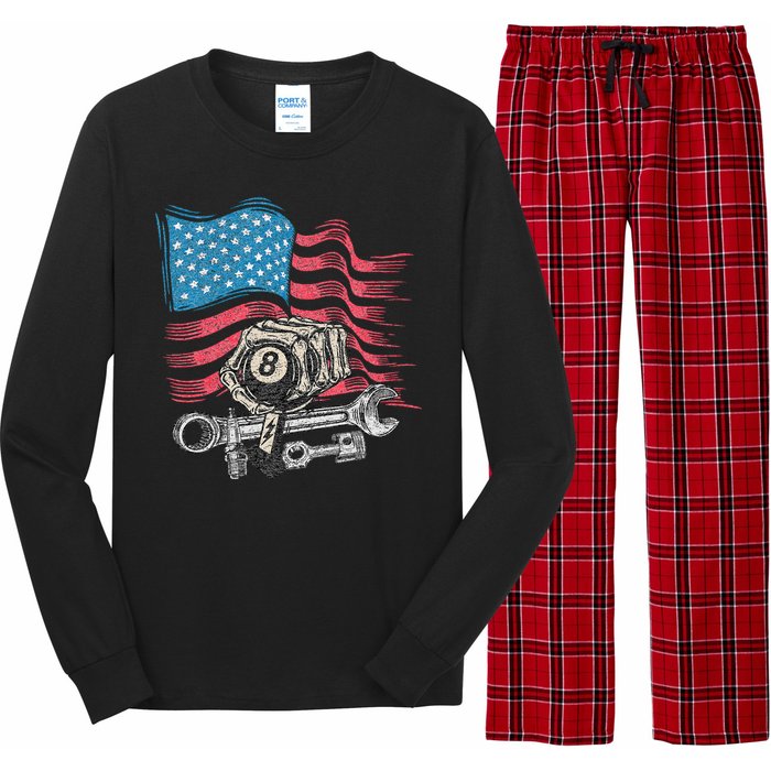 Mechanic Auto Car Repair American Flag Vintage Graphic Long Sleeve Pajama Set