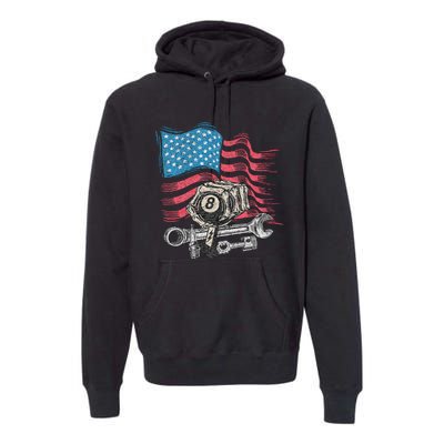 Mechanic Auto Car Repair American Flag Vintage Graphic Premium Hoodie