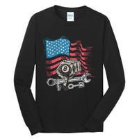 Mechanic Auto Car Repair American Flag Vintage Graphic Tall Long Sleeve T-Shirt