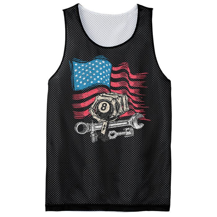 Mechanic Auto Car Repair American Flag Vintage Graphic Mesh Reversible Basketball Jersey Tank