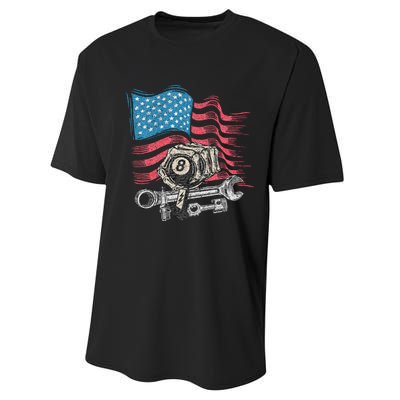 Mechanic Auto Car Repair American Flag Vintage Graphic Performance Sprint T-Shirt