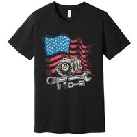 Mechanic Auto Car Repair American Flag Vintage Graphic Premium T-Shirt