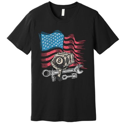 Mechanic Auto Car Repair American Flag Vintage Graphic Premium T-Shirt