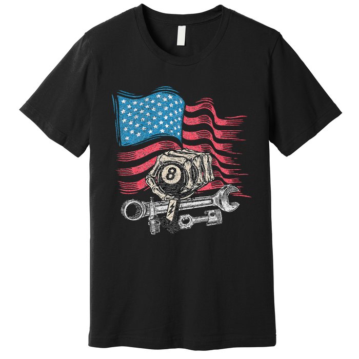 Mechanic Auto Car Repair American Flag Vintage Graphic Premium T-Shirt