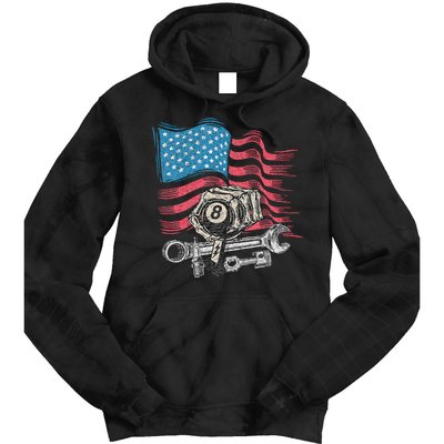 Mechanic Auto Car Repair American Flag Vintage Graphic Tie Dye Hoodie