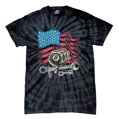 Mechanic Auto Car Repair American Flag Vintage Graphic Tie-Dye T-Shirt