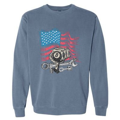 Mechanic Auto Car Repair American Flag Vintage Graphic Garment-Dyed Sweatshirt