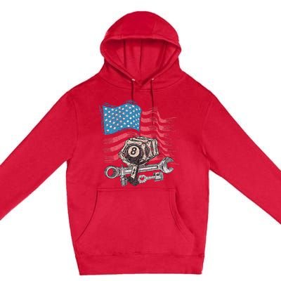 Mechanic Auto Car Repair American Flag Vintage Graphic Premium Pullover Hoodie