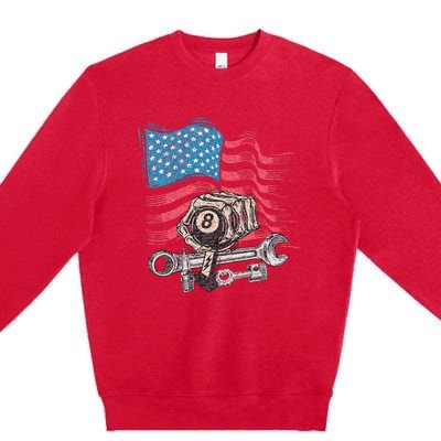 Mechanic Auto Car Repair American Flag Vintage Graphic Premium Crewneck Sweatshirt