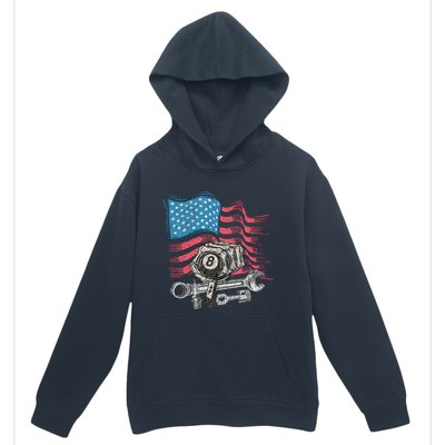 Mechanic Auto Car Repair American Flag Vintage Graphic Urban Pullover Hoodie